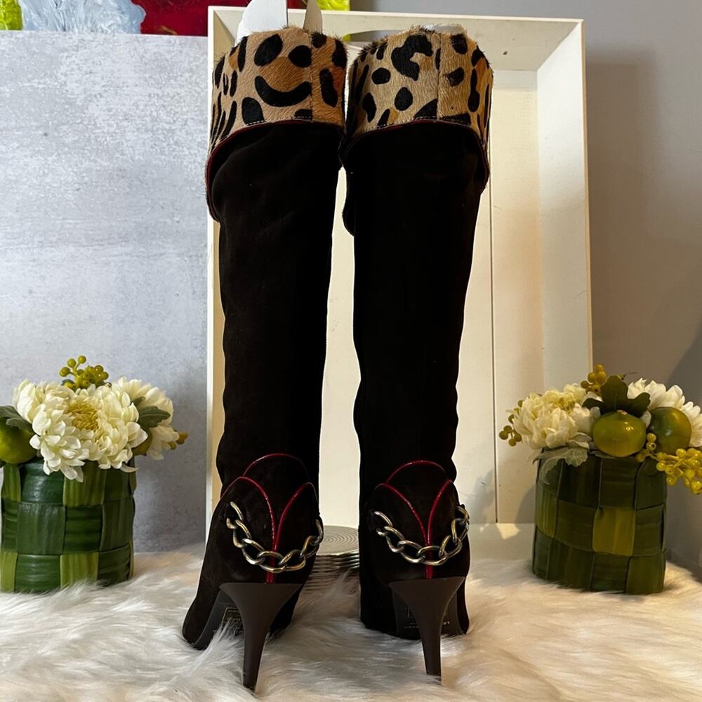 NEW NYLA Suede Leopard Hair Calf Ryba Classic High Heel Knee Boots Chocolate… - Picture 4 of 16